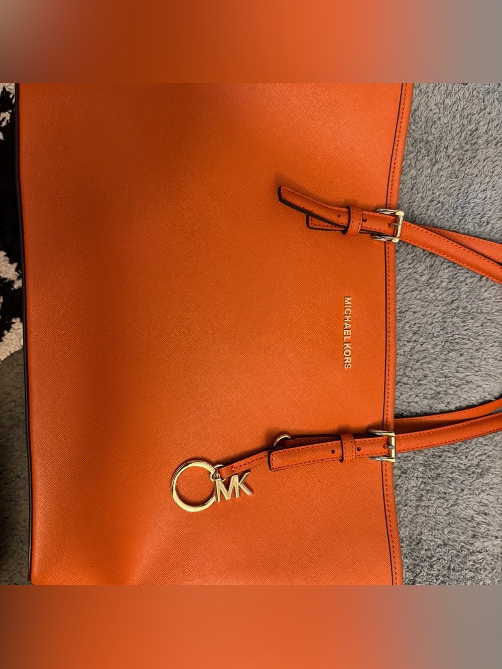 Michael Kors Bright Orange Saffiano Leather Tote with MK Charm
